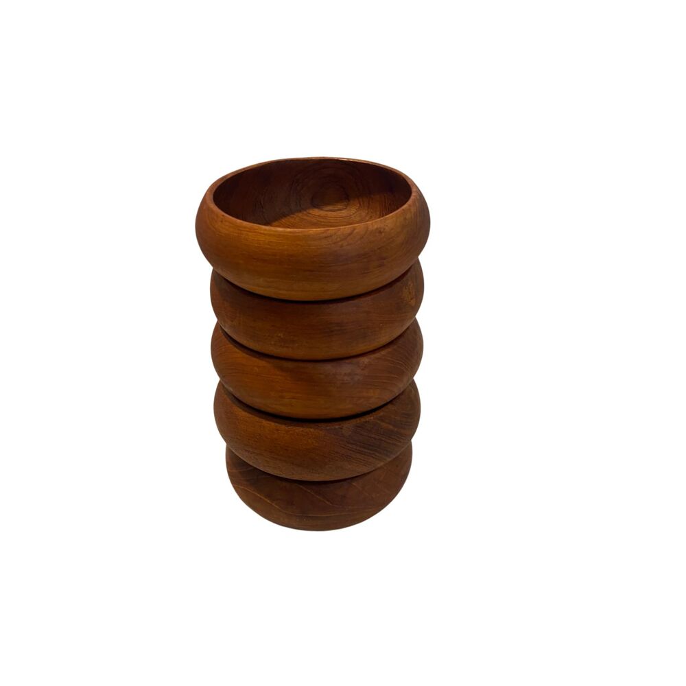 MCM Set of 5 Goodwood Genuine Teak Wood Bowls Thailand 6" Mid Century